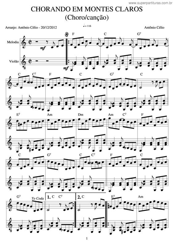 Partitura da música Chorando Em Montes Claros