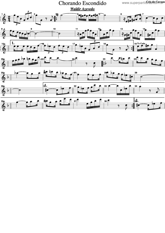 Partitura da música Chorando Escondido v.2