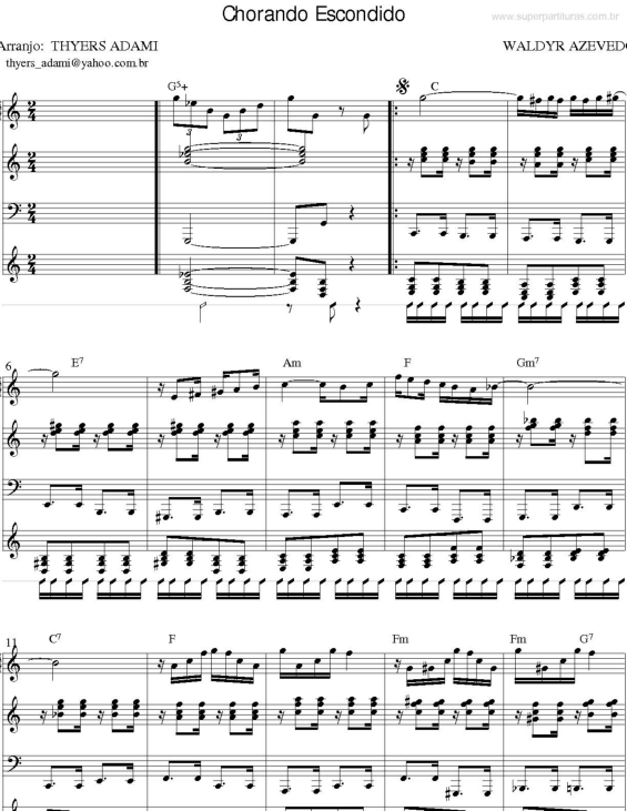 Partitura da música Chorando Escondido