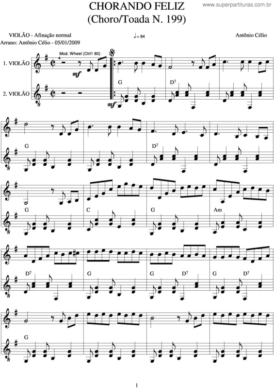 Partitura da música Chorando Feliz