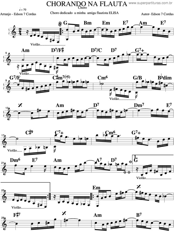 Partitura da música Chorando Na Flauta