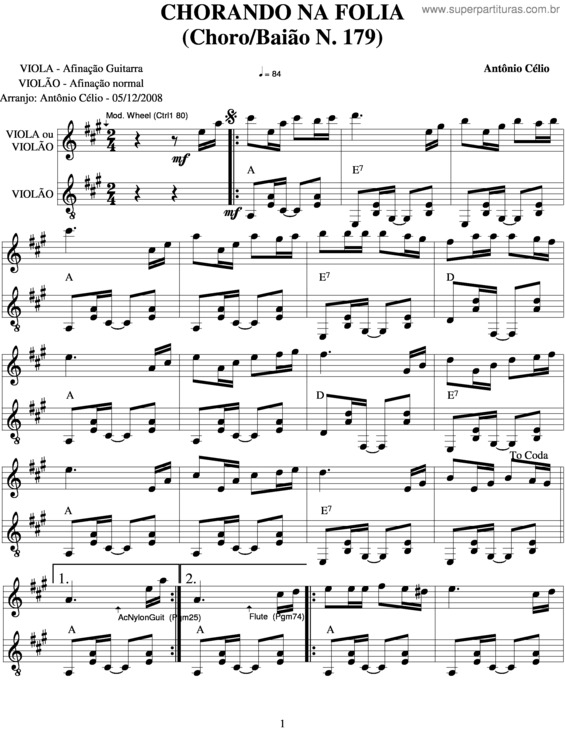 Partitura da música Chorando Na Folia