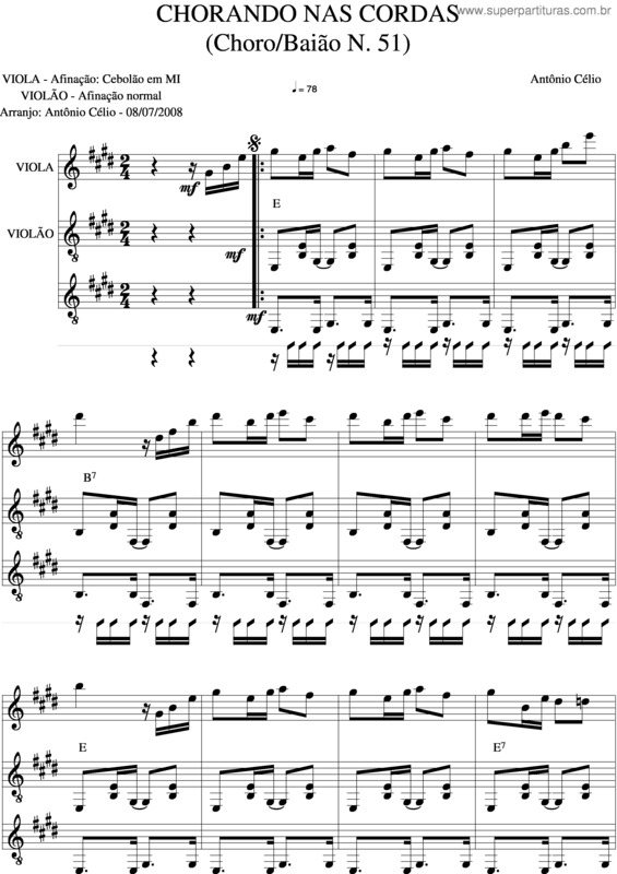 Partitura da música Chorando Nas Cordas