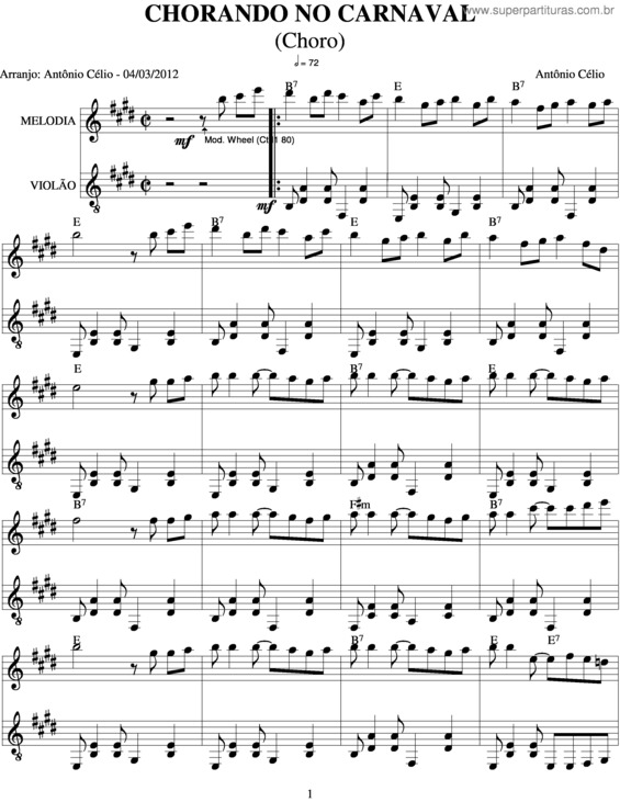 Partitura da música Chorando No Carnaval