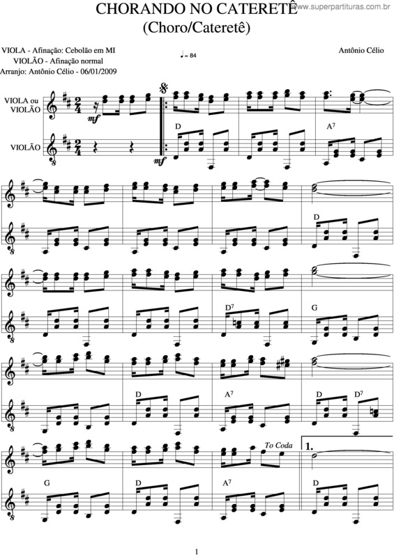 Partitura da música Chorando No Caterete