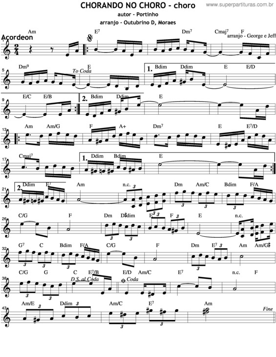 Partitura da música Chorando No Choro