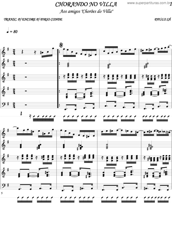 Partitura da música Chorando No Villa v.2