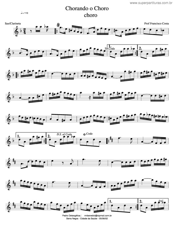 Partitura da música Chorando O Choro