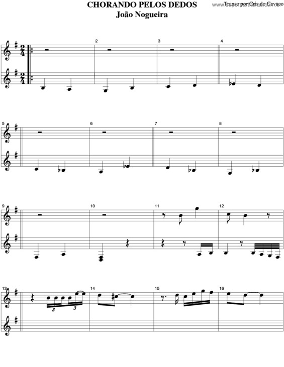 Partitura da música Chorando Pelos Dedos