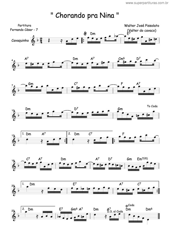 Partitura da música Chorando Pra Nina v.2