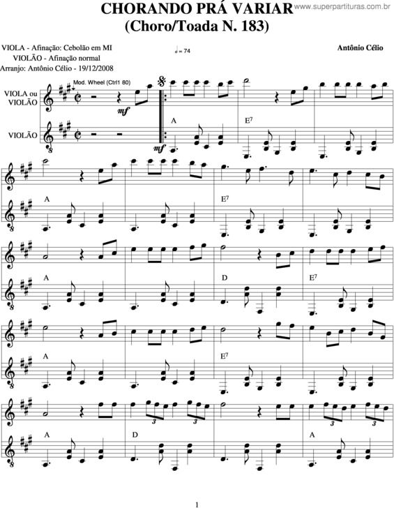 Partitura da música Chorando Pra Variar