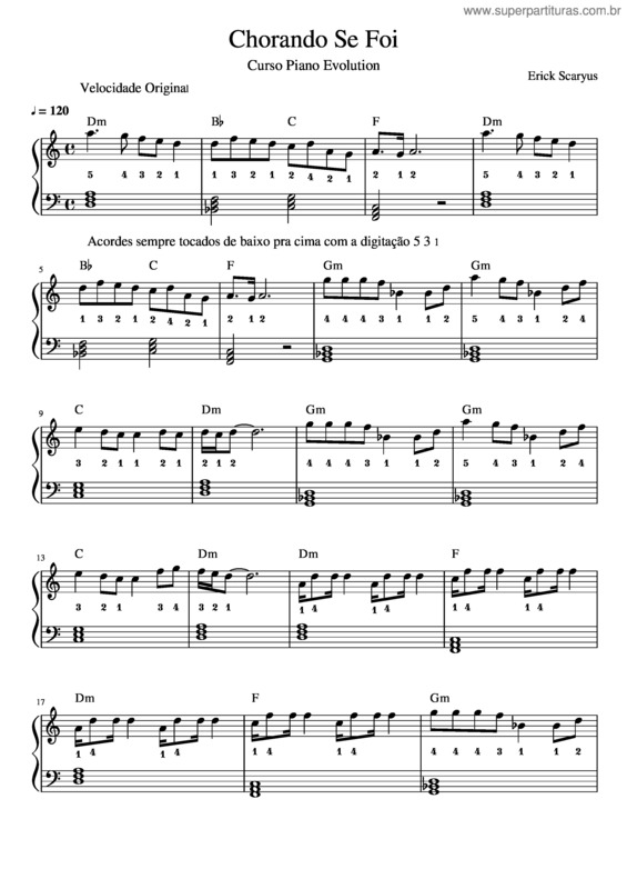 Partitura da música Chorando Se Foi – Lambada
