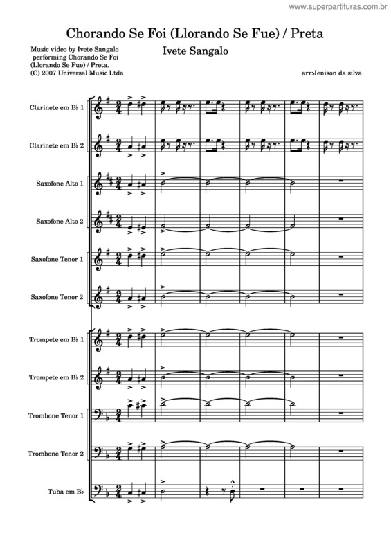 Partitura da música Chorando Se Foi  Llorando Se Fue    Preta