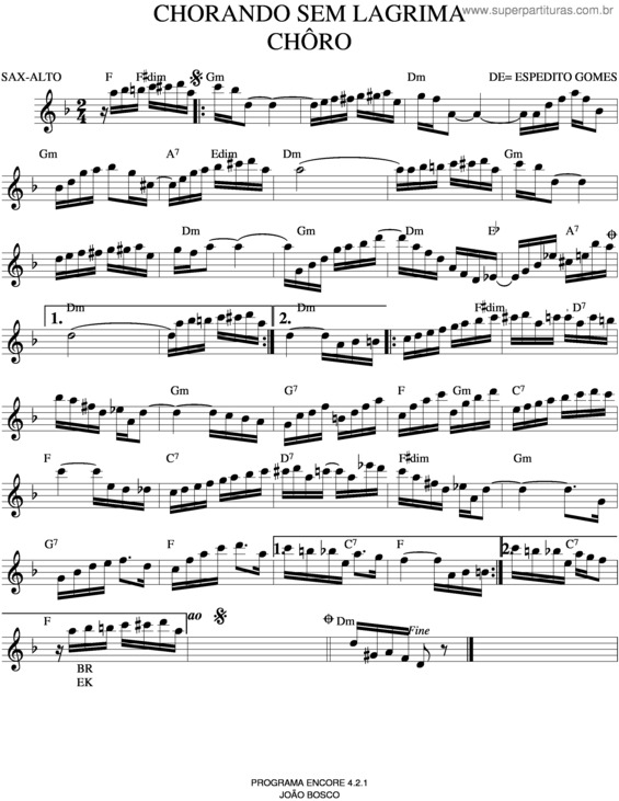 Partitura da música Chorando Sem Lágrimas