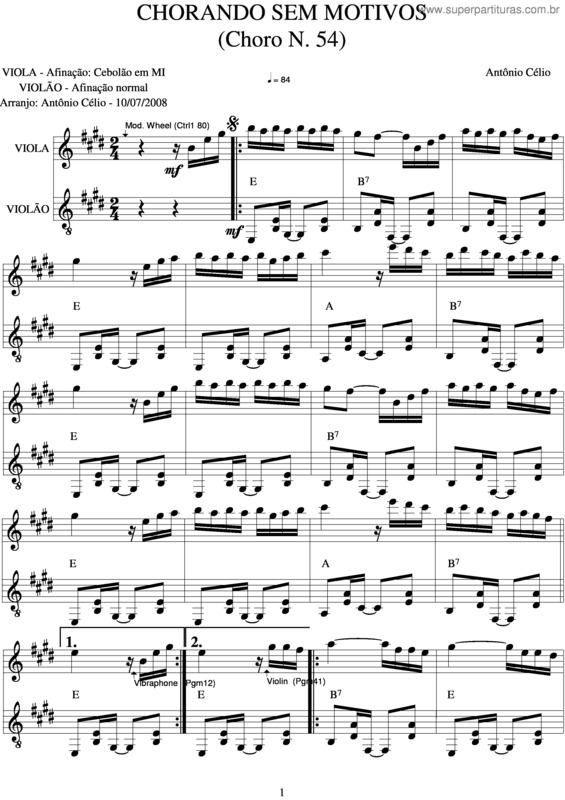 Partitura da música Chorando Sem Motivos