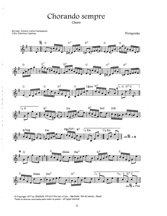 Partitura da música Chorando Sempre v.5