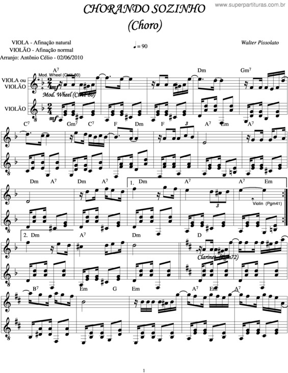 Partitura da música Chorando Sozinho v.3