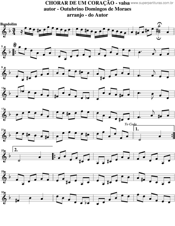 Partitura da música Chorar De Um Coração v.2