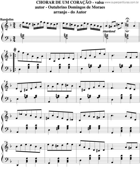 Partitura da música Chorar De Um Coração v.5