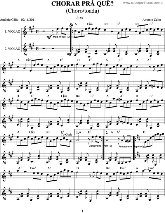 Partitura da música Chorar Prá Quê?