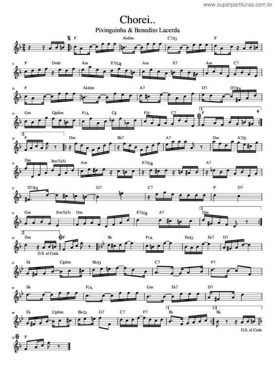 Partitura da música Chorei..