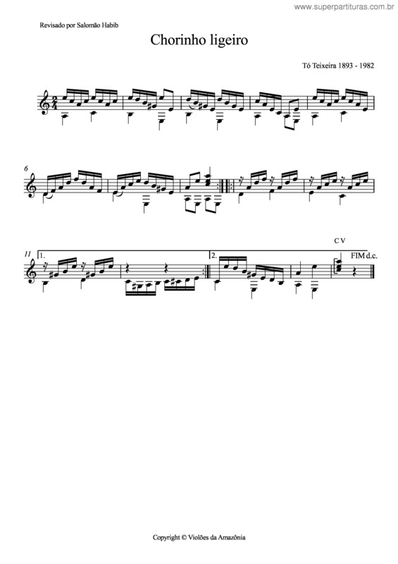 Partitura da música Chorinho ligeiro