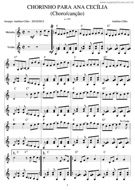 Partitura da música Chorinho Para Ana Cecília