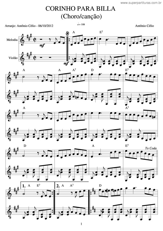 Partitura da música Chorinho Para Billa