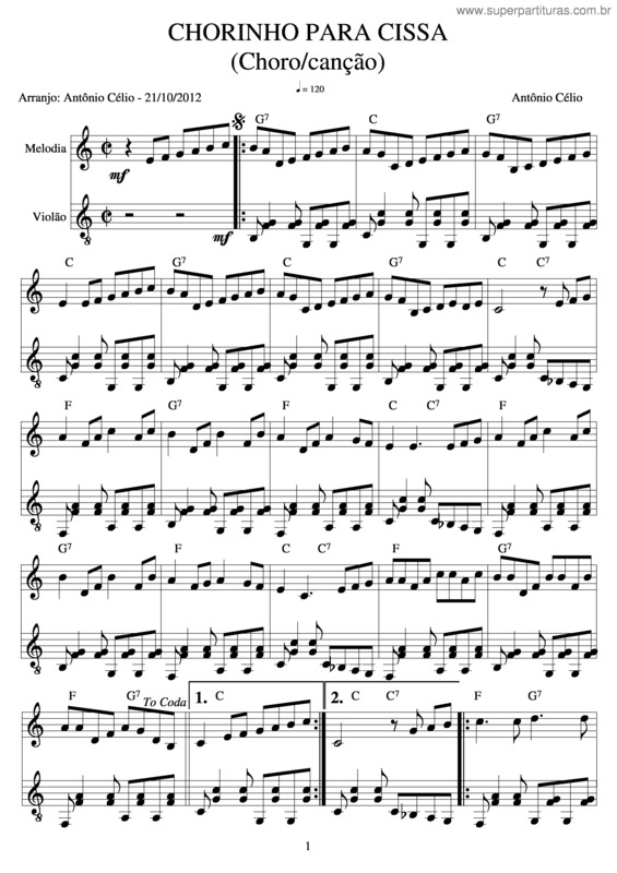 Partitura da música Chorinho Para Cissa