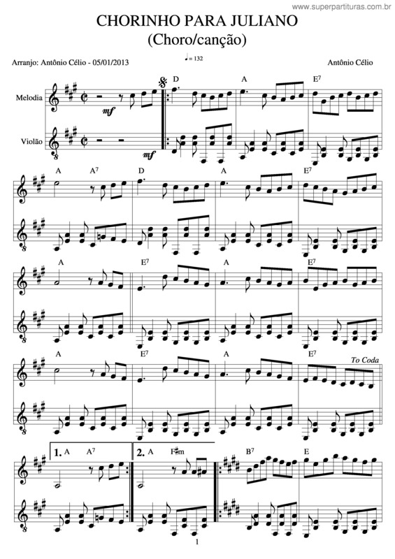 Partitura da música Chorinho Para Juliano