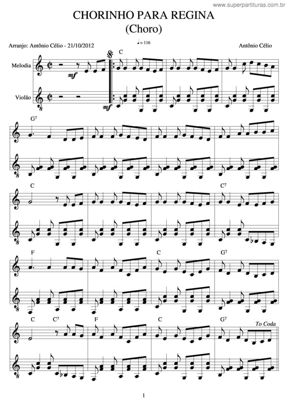 Partitura da música Chorinho Para Regina