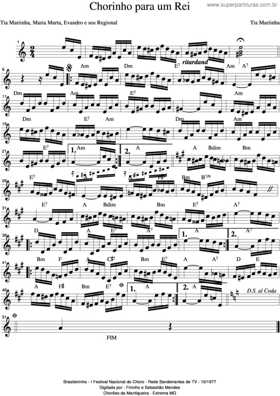 Partitura da música Chorinho Para Um Rei