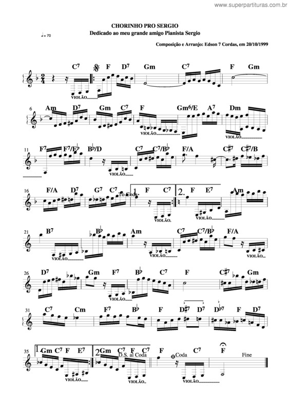 Partitura da música Chorinho Pro Sérgio