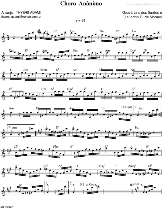 Partitura da música Choro Anônimo v.2