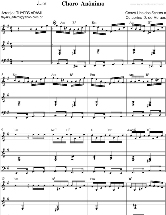 Partitura da música Choro Anônimo