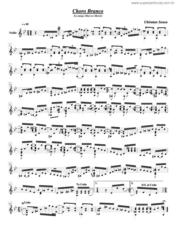 Partitura da música Choro Branco