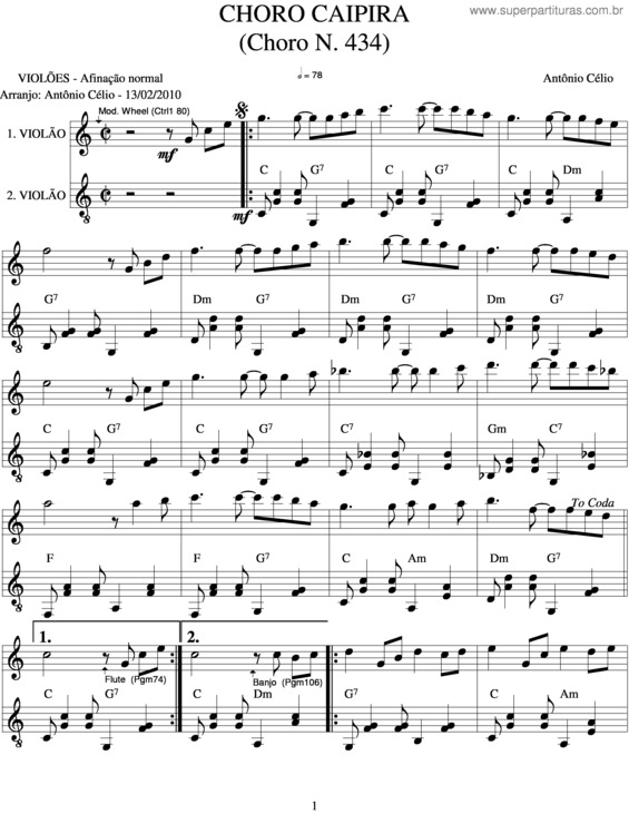 Partitura da música Choro Caipiran