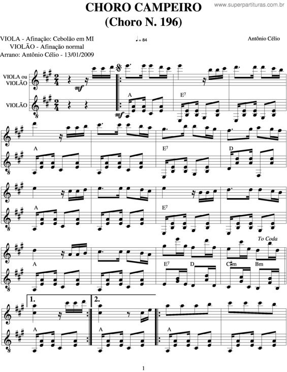 Partitura da música Choro Campeiro