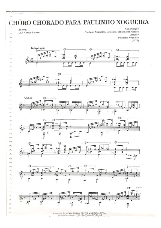 Partitura da música Choro Chorado Para Paulinho Nogueira