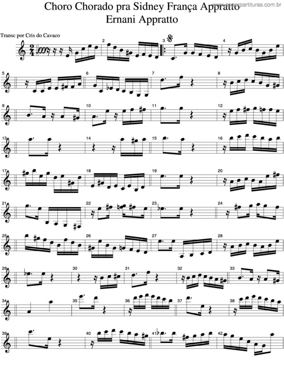 Partitura da música Choro Chorado Pra Sidney França Appratto