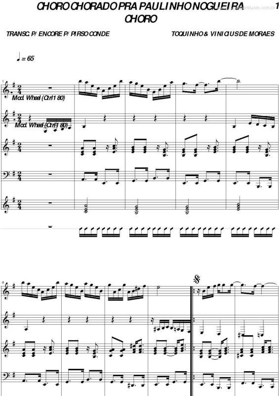 Partitura da música Choro Chorando pra Paulinho Nogueira