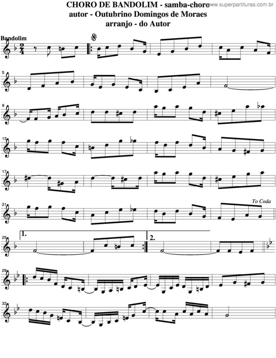 Partitura da música Choro De Bandolim