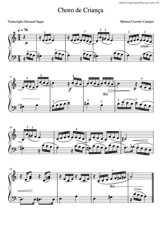 Partitura da música Choro De Criança