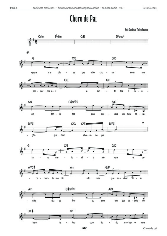 Partitura da música Choro de Pai