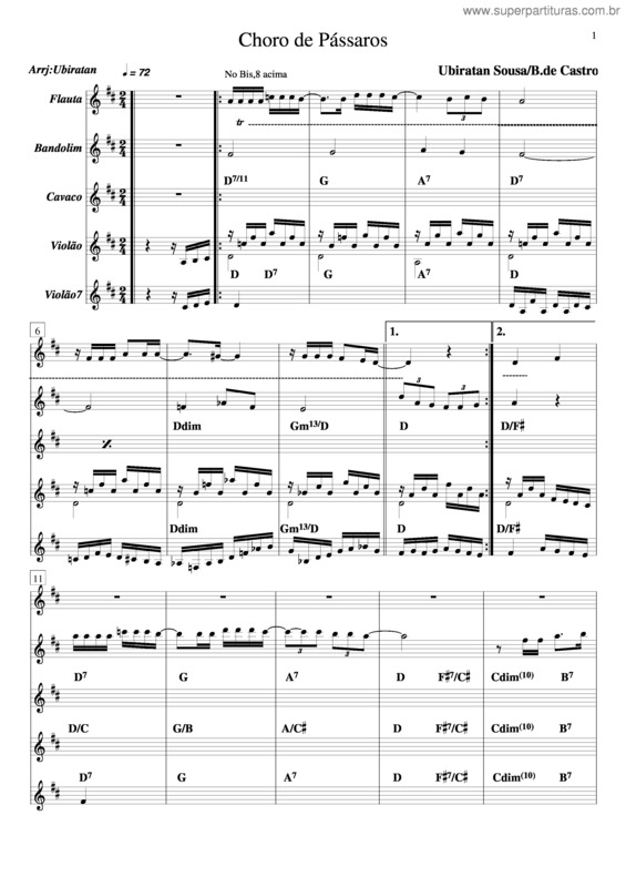 Partitura da música Choro De Pássaros