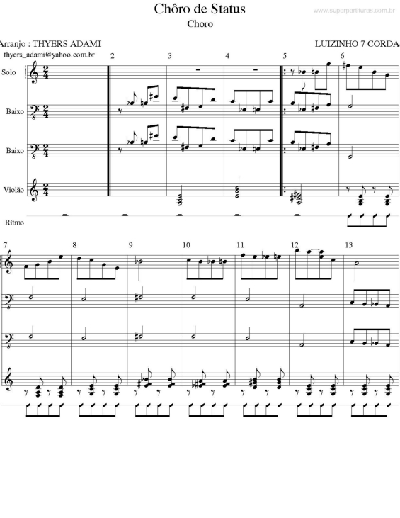 Partitura da música Chôro de Status