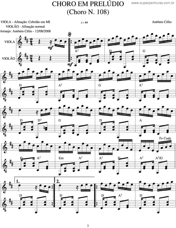 Partitura da música Choro Em Prelúdio