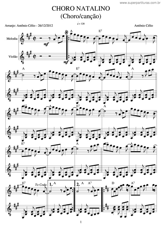 Partitura da música Choro Natalino