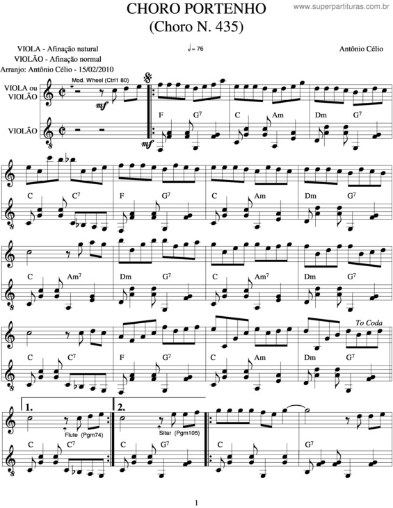 Partitura da música Choro Portenhon