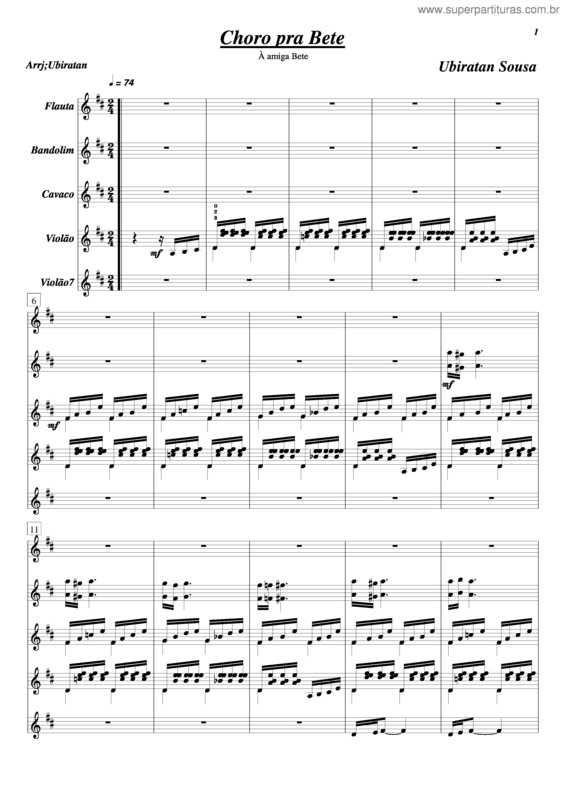 Partitura da música Choro Pra Bete